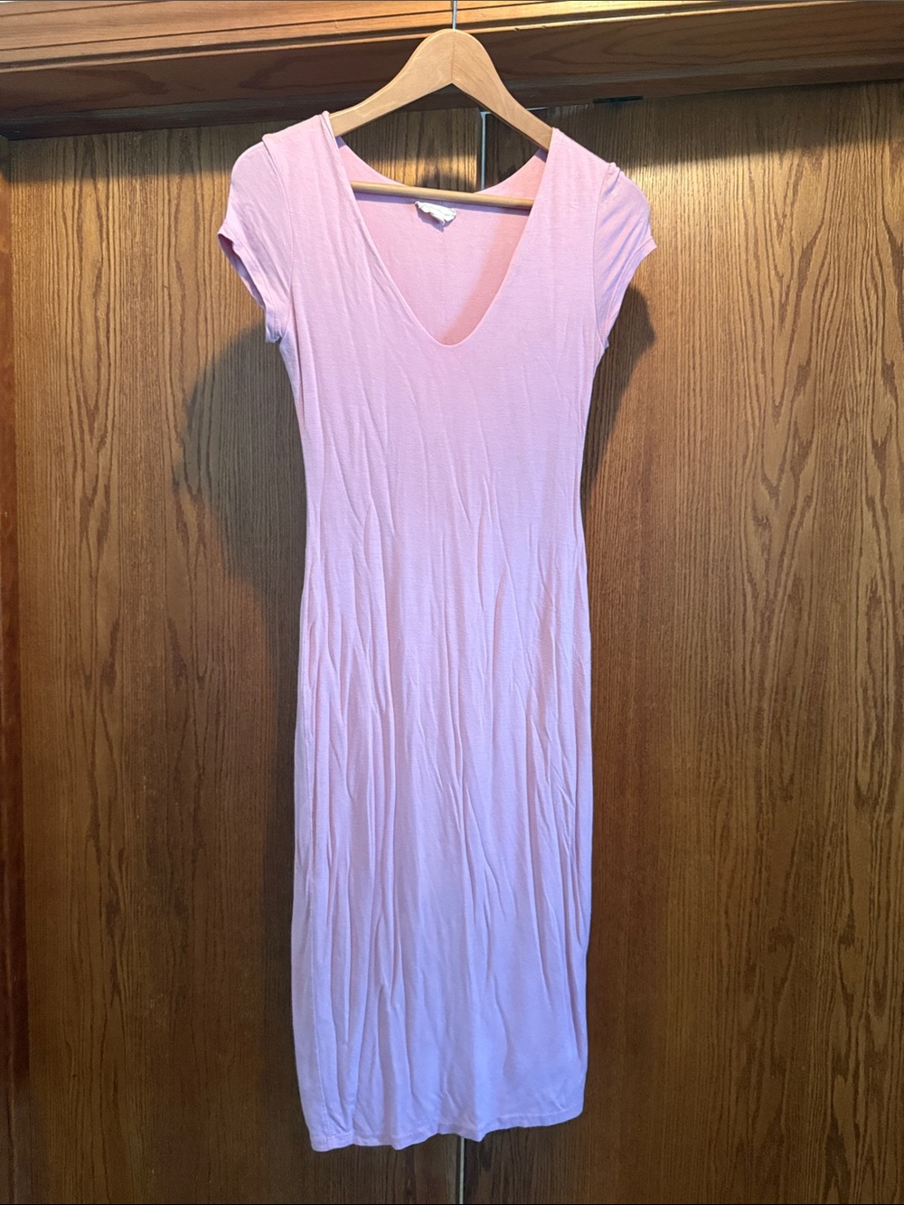 See You Monday Soft Pink V-Neck Midi Dress